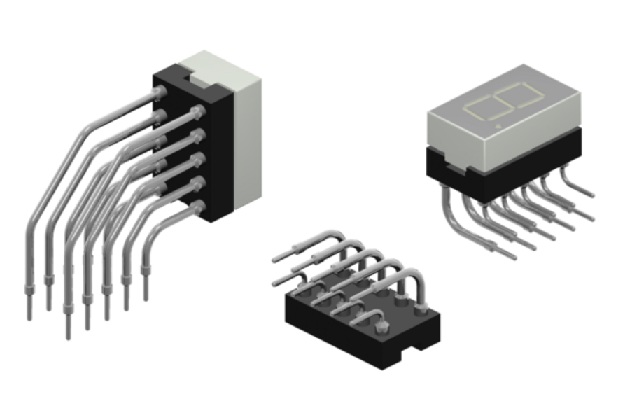 Abgewinkelte DIL Sockel auch zur Aufnahme von 7-Segmentanzeigen und DIP-Switch geeignet